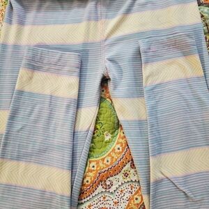 LuLaRoe Striped Leggings - Blue and Cream